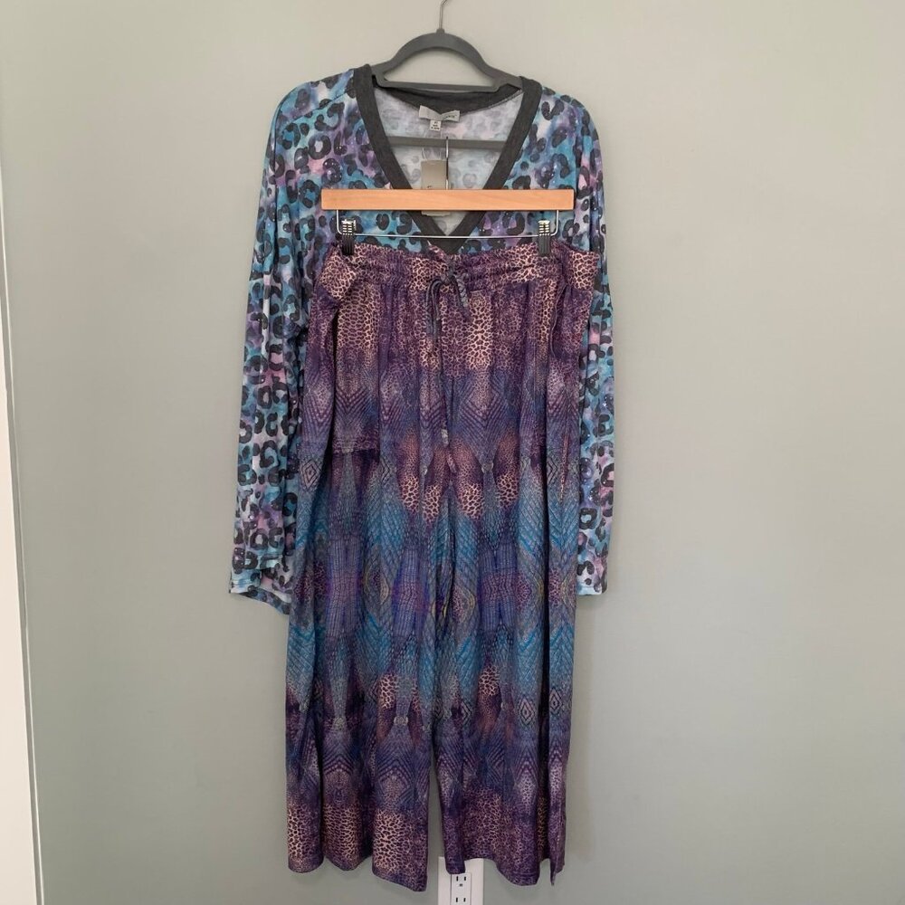 NEW Luukse Womens 4X‎ Leopard Tunic and Abstract Crop Pants Lounge Set
